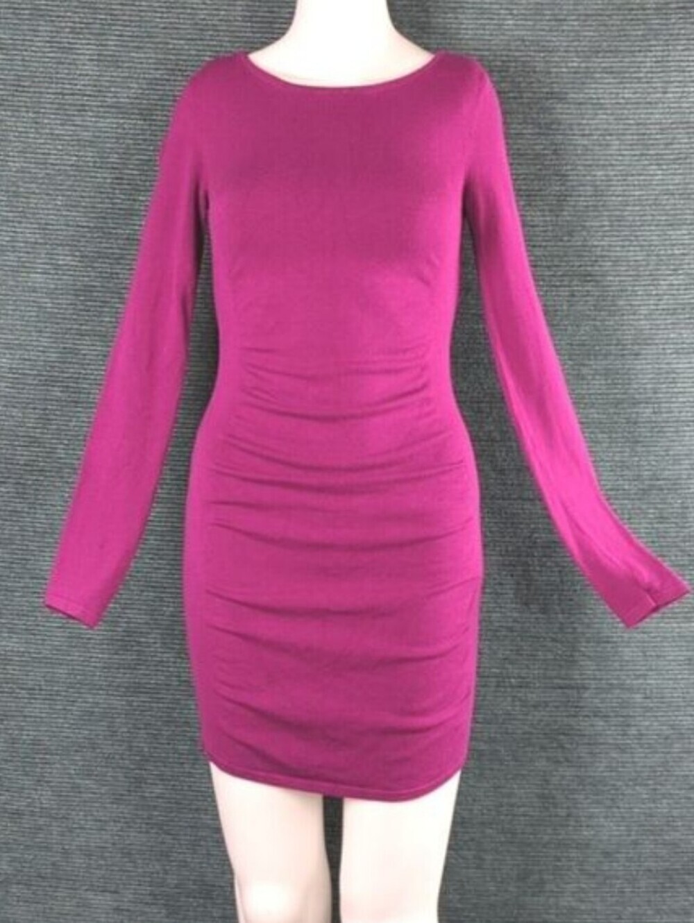 Express Fucsia/Raspberry Rain Blend Sweater Mini-Dress with Front Rusched Panel